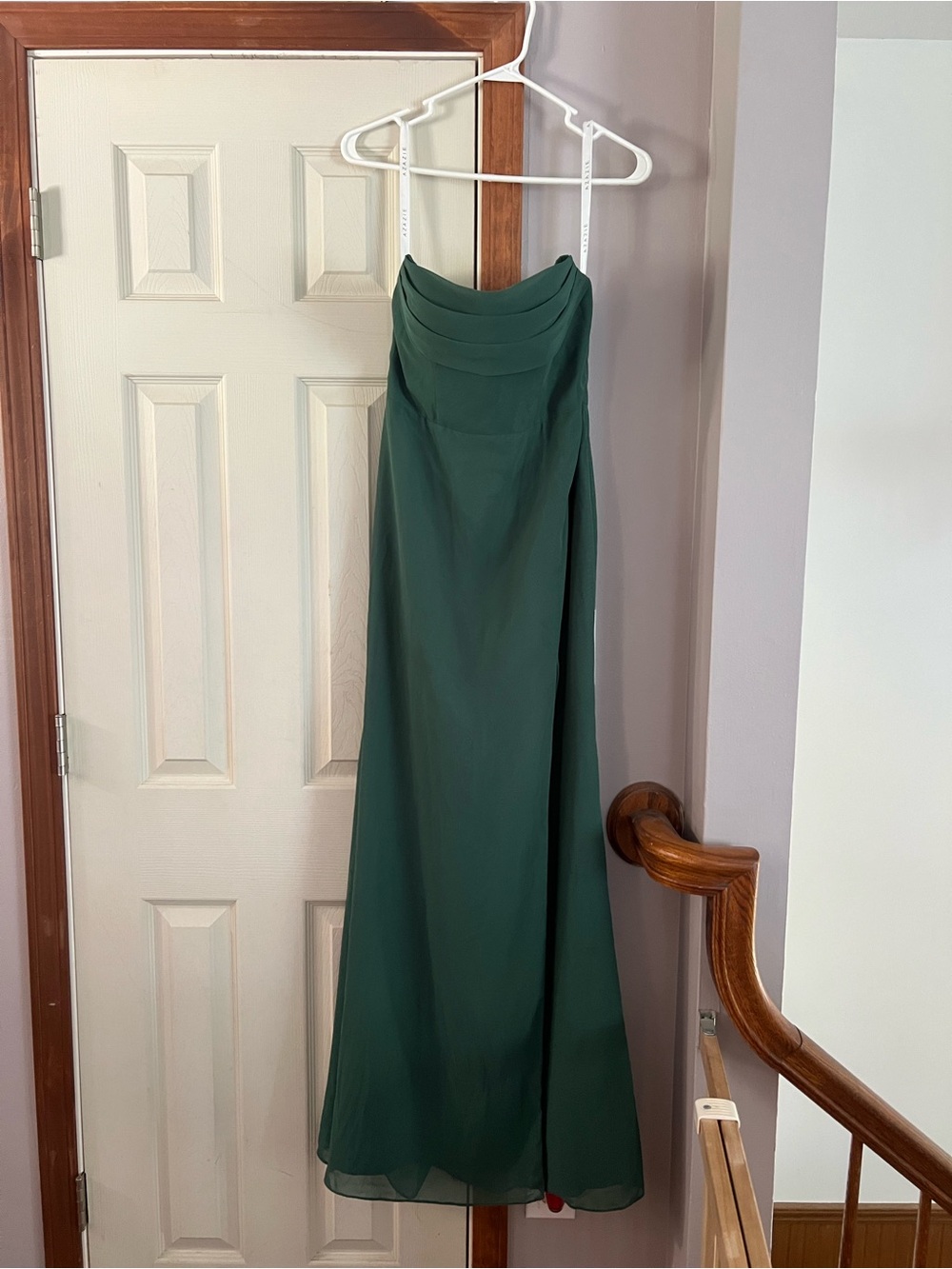 Azazie Dark Green Strapless Chiffon Gown